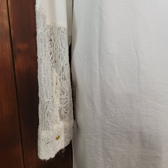 Black Label by Chico’s White Long Shirt Dress Tunic Top Lace Sleeves Size 2 Lg. - Picture 13 of 16